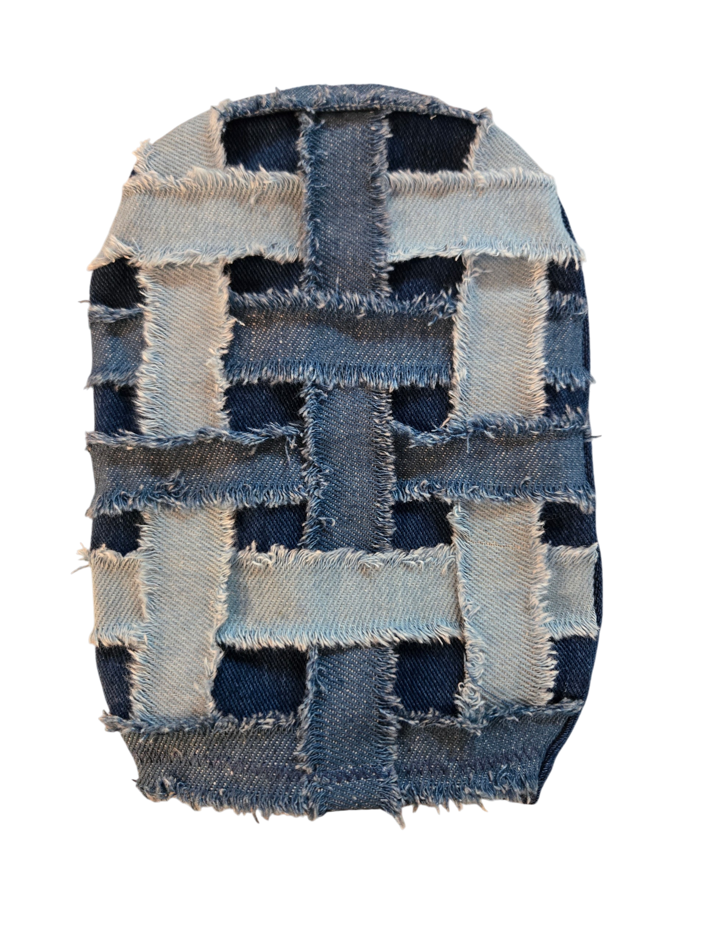 CUSTOMIZED STRETCH DENIM ADULT AND PEDIATRIC DISTRESSED LATTICE DESIGN OSTOMY BAG COVER