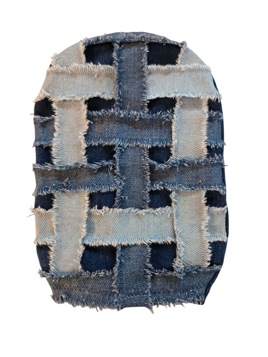 CUSTOMIZED STRETCH DENIM ADULT AND PEDIATRIC DISTRESSED LATTICE DESIGN OSTOMY BAG COVER